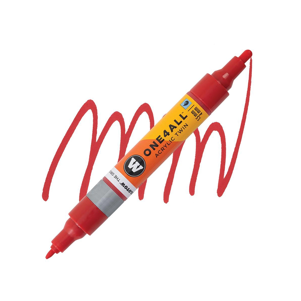 Molotow ONE4ALL Acryl Twin двустранен акрилен маркер, 1,5 + 4 мм, сигнално червен